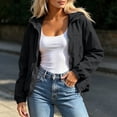 thumbnail image 3 of Husipze Women's Lightweight Full Zip Cropped Jacket Outdoor Long Sleeve Sun Protection Solid Color Hooded Hiking Jacket Windbreaker Black XS, 3 of 7