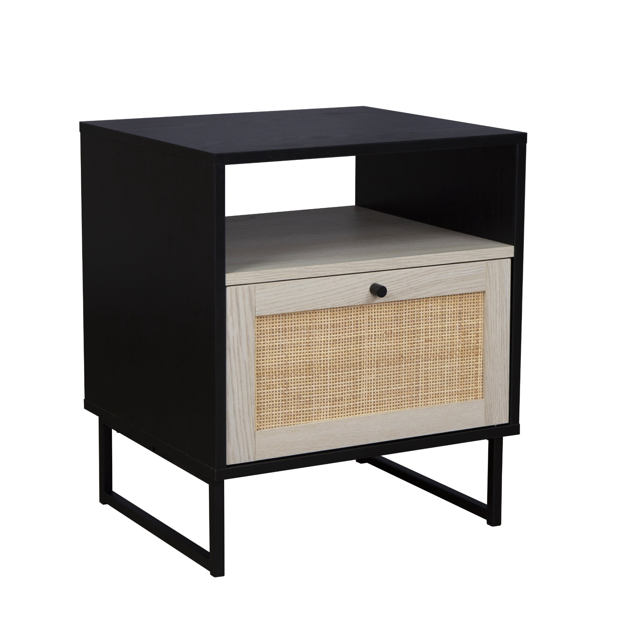 Nathan James Mina Accent Nightstand Table with Rattan Storage Door