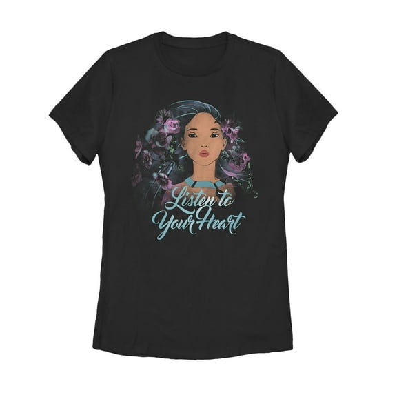 Women's Pocahontas Watercolor Wind  Graphic Tee Black Small
