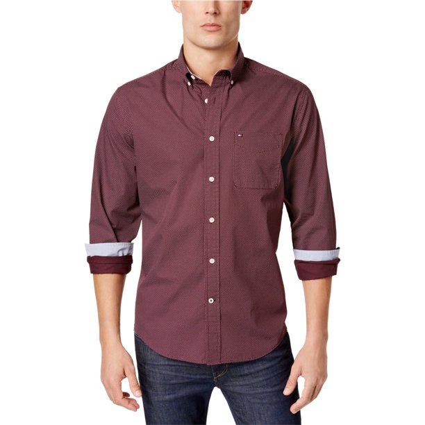 Tommy Hilfiger Gene Dot - Camisa con botones para hombre, color rojo, pequeño