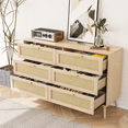 thumbnail image 3 of Rattan Wide Chest of Drawers with Wood Handles,Modern TV Stand with 6 Drawers,Storage Cabinet for Living Room, Bedroom, Hallway, Natural Wood, 3 of 8