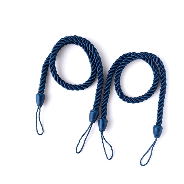pitrice 2 Pieces Home Hotel Polyester Curtain Holdback Living Room Bedroom Drape Tieback Decorative Holder Waved Rope Decor Dark Blue