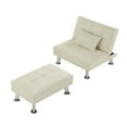 thumbnail image 4 of Modern Fabric Single Sofa Bed with Ottoman, Convertible Folding Futon Chair, Lounge Chair Set with Metal Legs with a Pillow, Beige, 4 of 8
