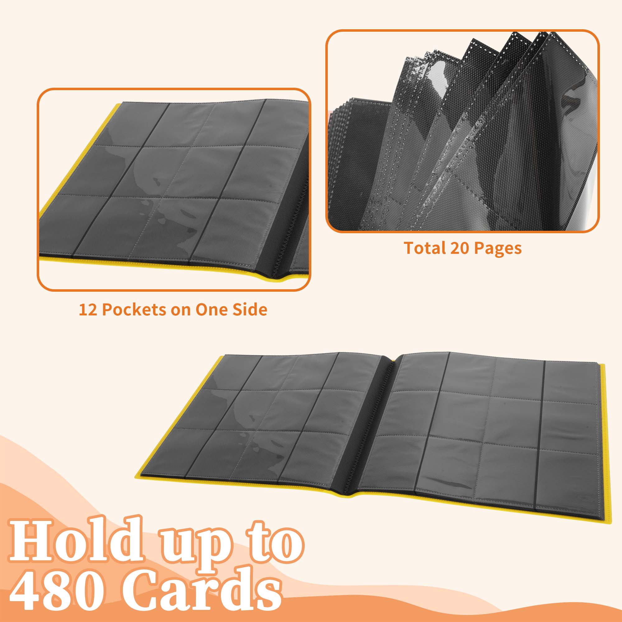 Unique Bargains Card Binder with 12 Pockets and 20 Pages for 480 Card Capacity ["Yellow"]