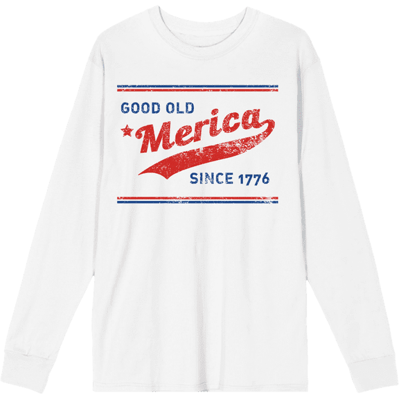Americana Good Old 'Merica Since 1776 White Adult Crew Neck Long Sleeve Tee-Medium