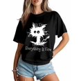 thumbnail image 5 of Women's T-Shirt It's Fine I'm Fine Everythimg Ls Fine Cute Cartoon Short Sleeve Casual Tee Classic Crew Neck T Shirt for Women Black, 3XL, 5 of 7