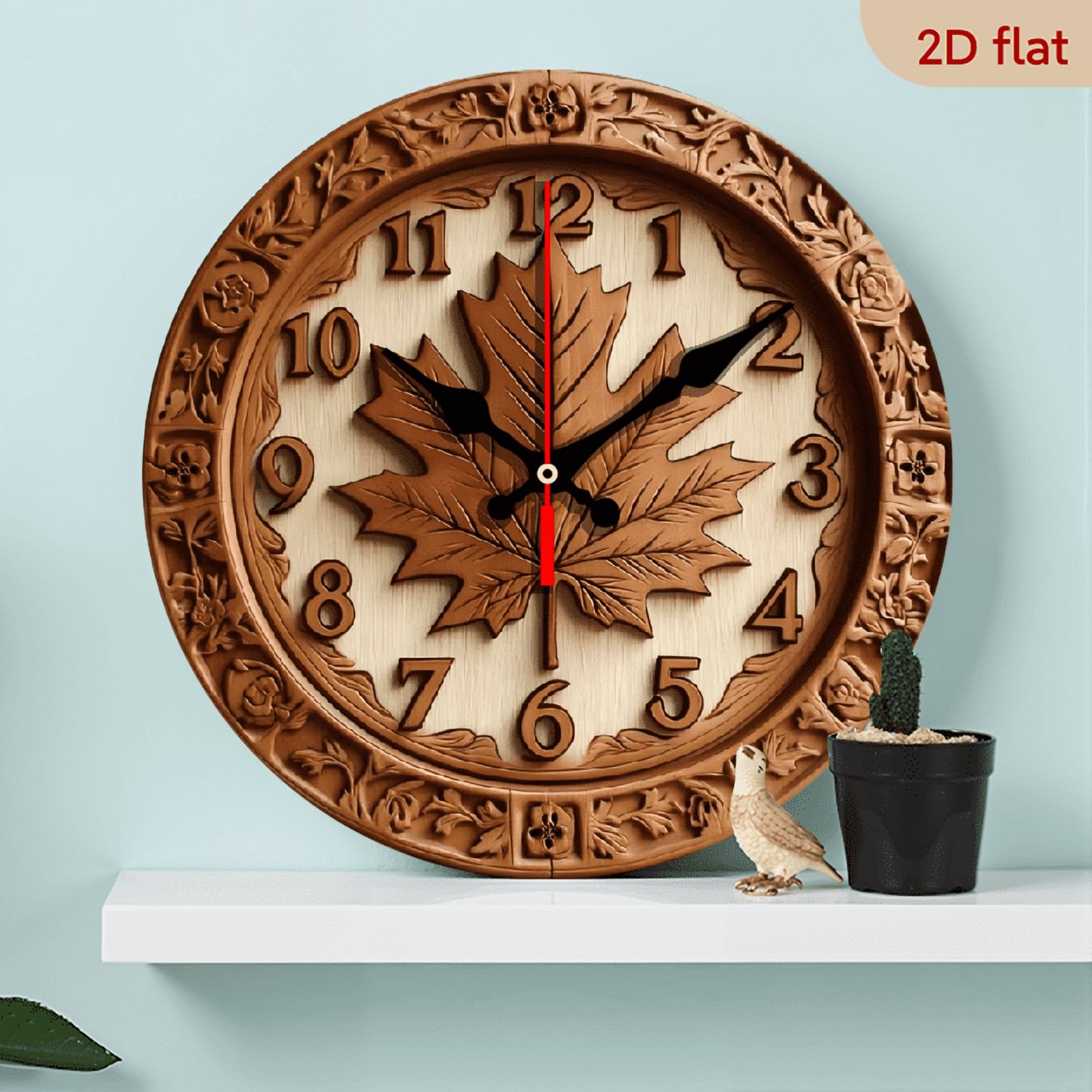 The 10 inch 2 D flat "Wooden maple leaf" silent wooden wall clock is an ideal gift for Halloween, Easter and The 10 inch 2 D flat Wooden maple leaf silent wooden wall clock is an ideal gift for Halloween - 4