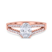 Rose Tone, Simulated Cubic Zirconia Size-10 Split Shank Halo Oval Wedding Engagement Ring 925 Sterling Silver