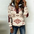 thumbnail image 4 of HOWPAY Oversized Sweatshirt for Women Quarter Zip Western Aztec Print Long Sleeve Collar Pullover Vintage Casual Warm Western Clothing Khaki L, 4 of 7