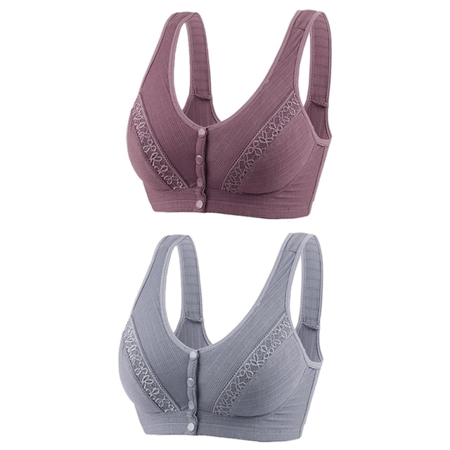 Timegard Womens 2pc Bras Wireless Breathable High Support Front Closure Button Comfort Everyday Bras