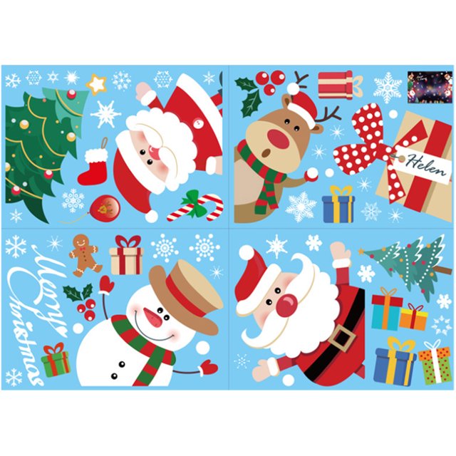 Calcomanías Ventana Estática 2pcs Santa Claus Muñeco Nieve Decorativo para Muebles Pared
