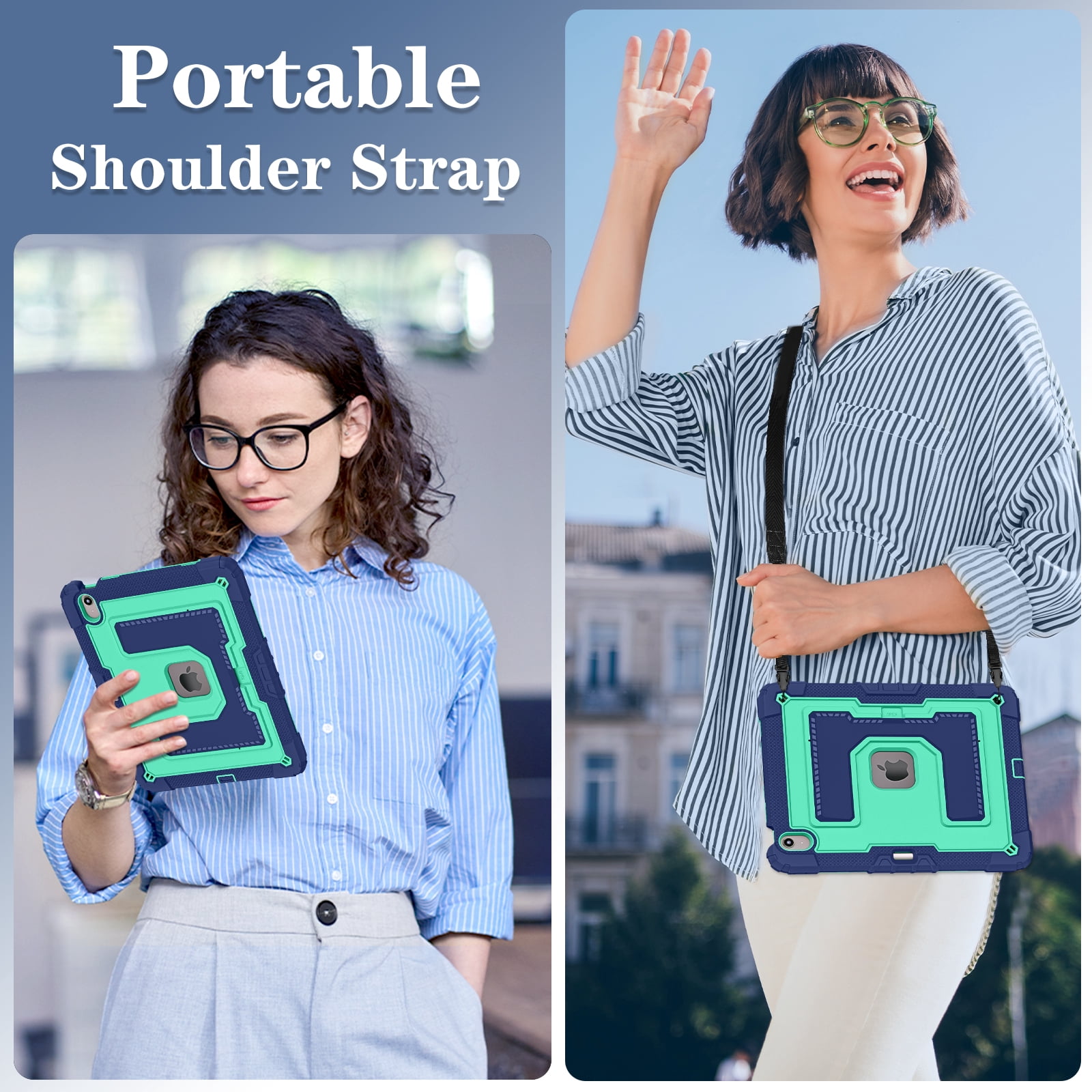 Rugged Case for Apple iPad Air 13 Inch M4 M3 M2 2026/2025/2024, Heavy Duty Tablet Case with Kickstand, Pencil Holder & Detachable Shoulder Strap, Black+Green