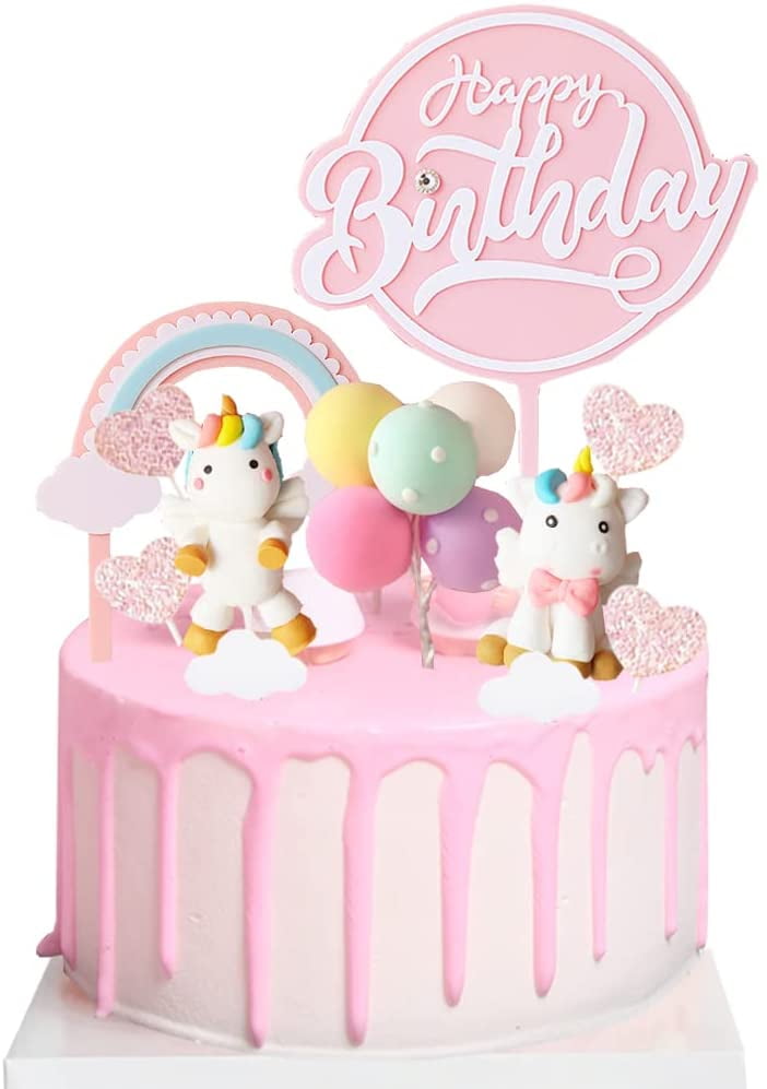 9pcs Unicorn Cake Toppers Kit Cloud Happy Birthday Banner Decoration Baby Shower 