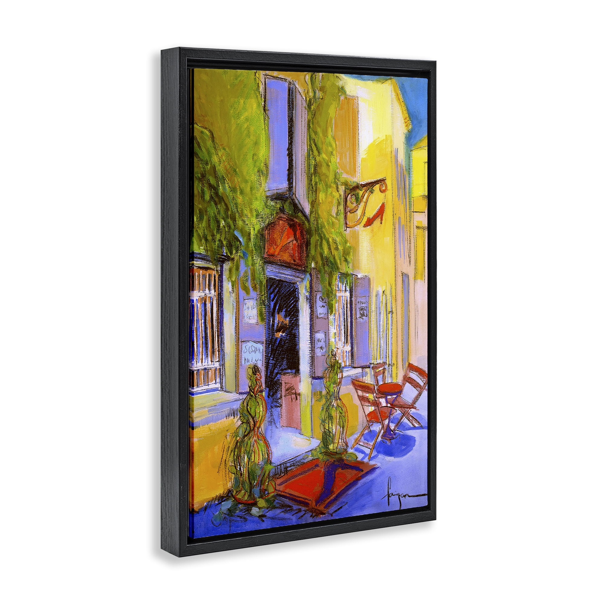 Stupell Industries Traditional Shoe Shop Building Scenic & Cityscapes Painting Black Floater Framed Canvas Art Print Wall Art, 21 x 31