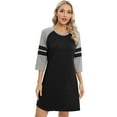 thumbnail image 3 of WBQ Women's Nightgown 3/4 Sleeve O Neck Nightshirt Color Block Casual Sleepwear Nightdress Soft Comfy Knee Length Sleepshirt Loungewear, S-2XL, 3 of 8