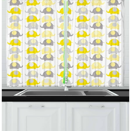 Nursery Curtains 2 Panels Set Yellow And Grey Cute Elephant Nursery Curtains 2 Panels Set Yellow And Grey Cute Elephant