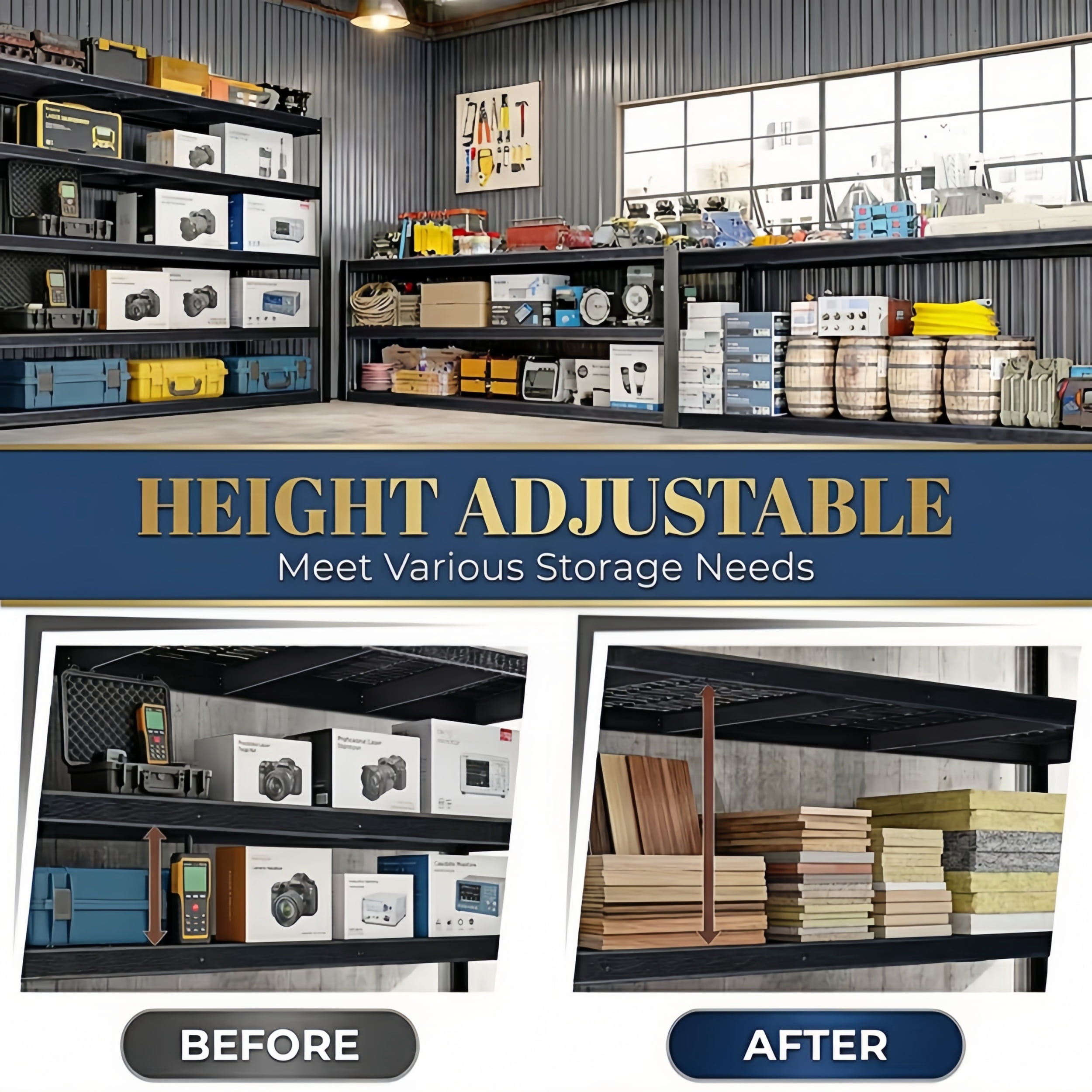 72''H Garage Shelving Unit, Black Storage Shelf, 5 Tiers Storage Racks, Free Standing Heavy Duty Metal Adjustable Shelves