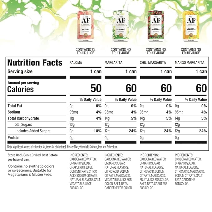 FREE AF Non-Alcoholic Drinks Margarita Variety Pack | Alcohol Alternative Sparkling Cocktails with AFTERGLOW Botanical Warmth | Gluten-Free, Low-Calorie | 8.4 oz Cans (12-Pack)