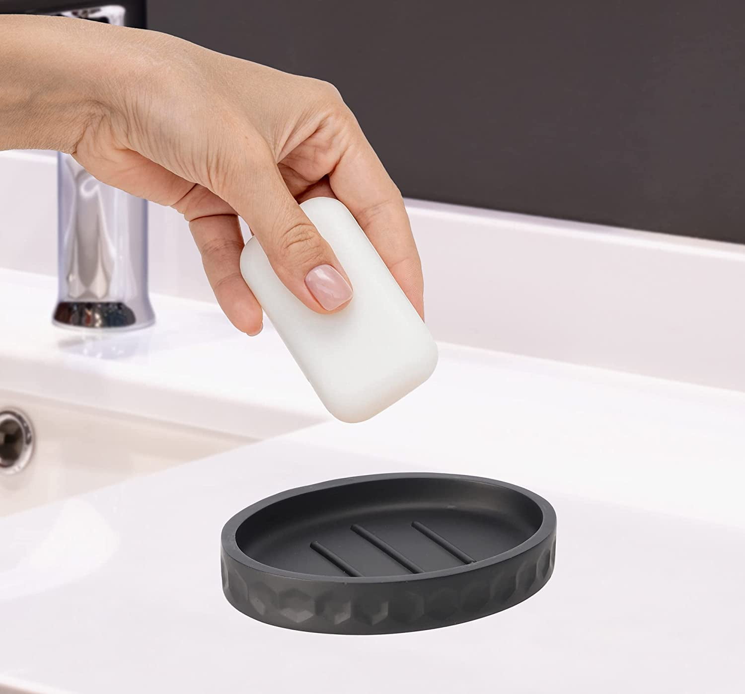 6 Piece Bathroom Accessories Set, Toothbrush Holder, Toothbrush Cup, Soap Dispenser,Bathroom Vanity Tray, Qtip Holder, Trash Can - Cement