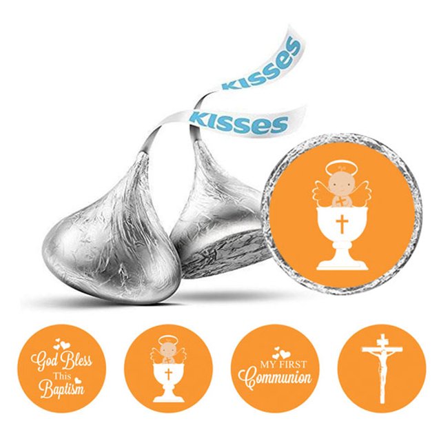 Darling Souvenir DIY Sacrament Baptism Theme Stickers chocolate Candy Labels 190 Pcs-Orange