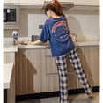 thumbnail image 4 of Women Pajamas Sets Big 3XL Knitted Cotton Pyjama Plaid Female Pijamas Loungewear Short Sleeve Shirt Pants Sleepwear Homewear, 4 of 7