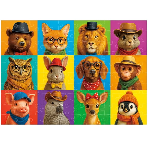 BenBen Puzzles 100 Piece for Kids Ages 4-8, Stylish Animal Crew, Jigsaw Puzzles for 5 6 7 year old