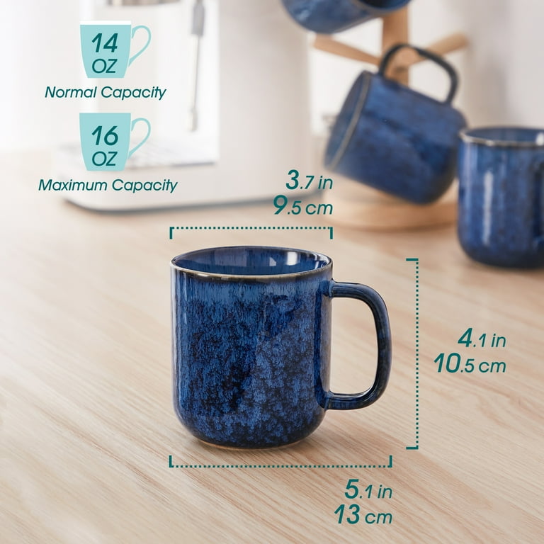 Malacasa Stoneware Coffee Mugs Set, 16 oz Coffee Cups Set of 4, Dishwasher  & Microwave Safe, Blue