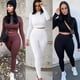 thumbnail image 2 of Conjuntos de dos piezas para mujer, chándales sólidos de otoño, ropa deportiva elástica de cintura alta, Tops cortos y mallas, trajes a juego Tan Jianjun  unisex, 2 of 2