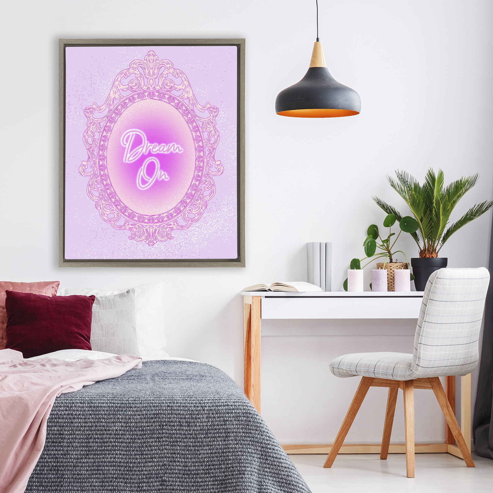 Stupell Industries Dream On Ornate Mirror Brown Framed Floater Canvas Wall Art, design by Ziwei Li