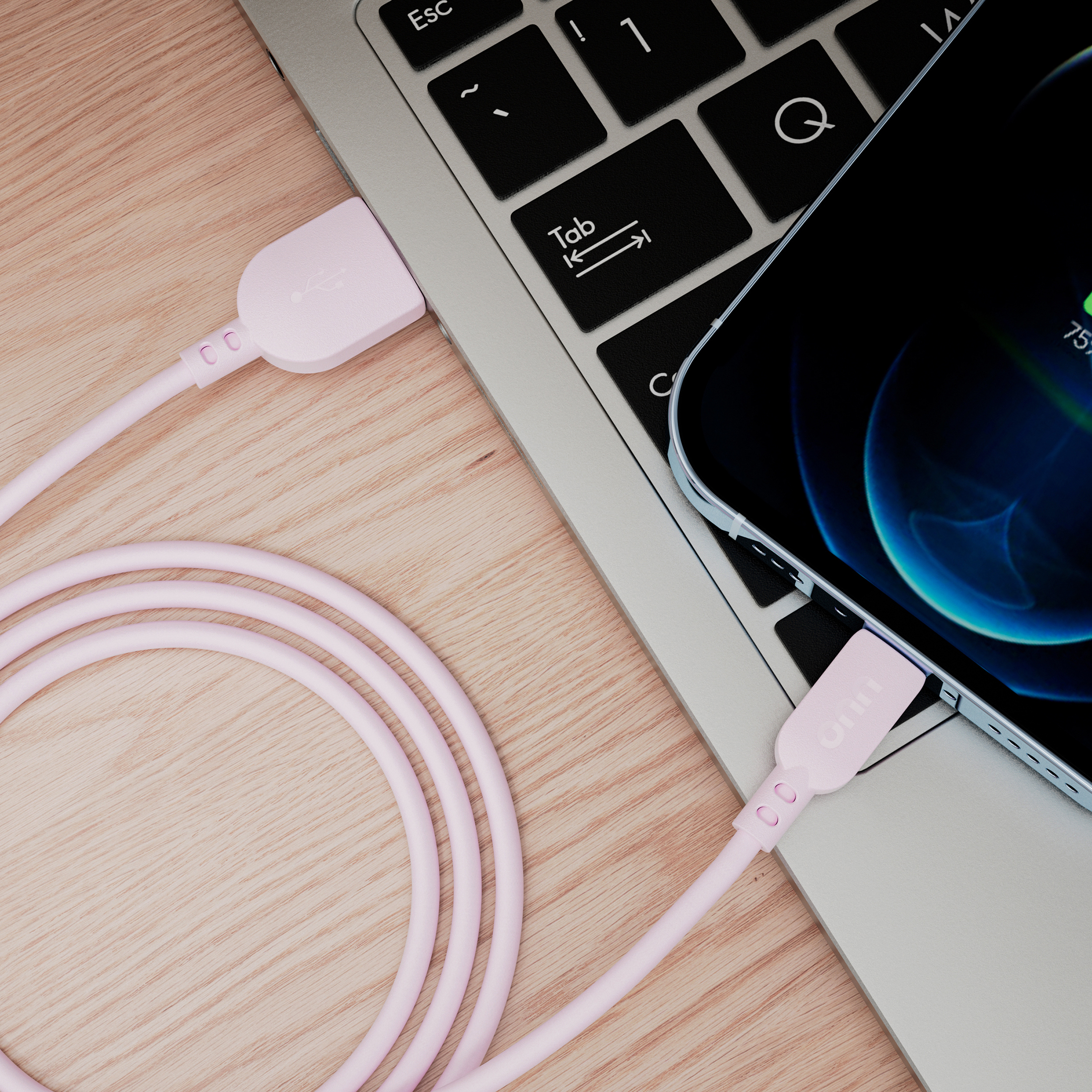 Onn Lightning to USB Charging & Data Cable, 3 Ft, Pink photo 5
