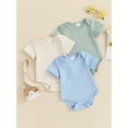 thumbnail image 3 of Infant Baby Summer Romper Solid Color Ribbed Short Sleeve Round Neck Bodysuit for Toddler Boys Girls, 3 of 9