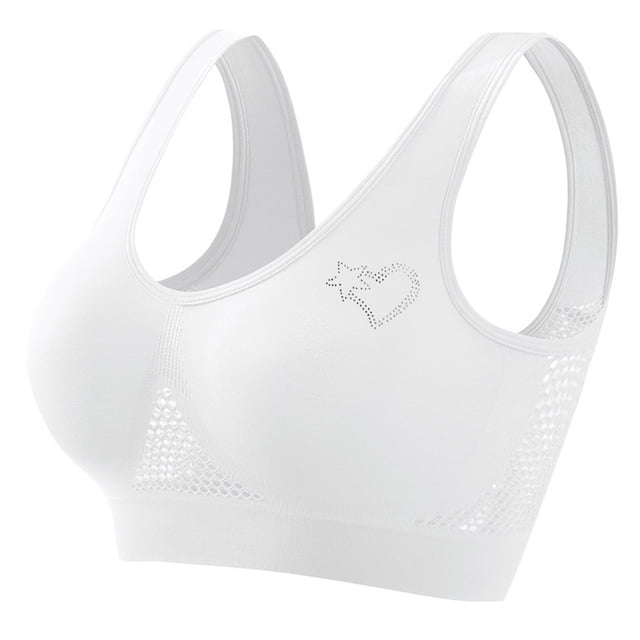 Women's Rhinestone Sports Bra - Hollow Back Design w/ Wide Strap Support | Anti-Sagging Wireless Bra for Workouts & Mature Figures