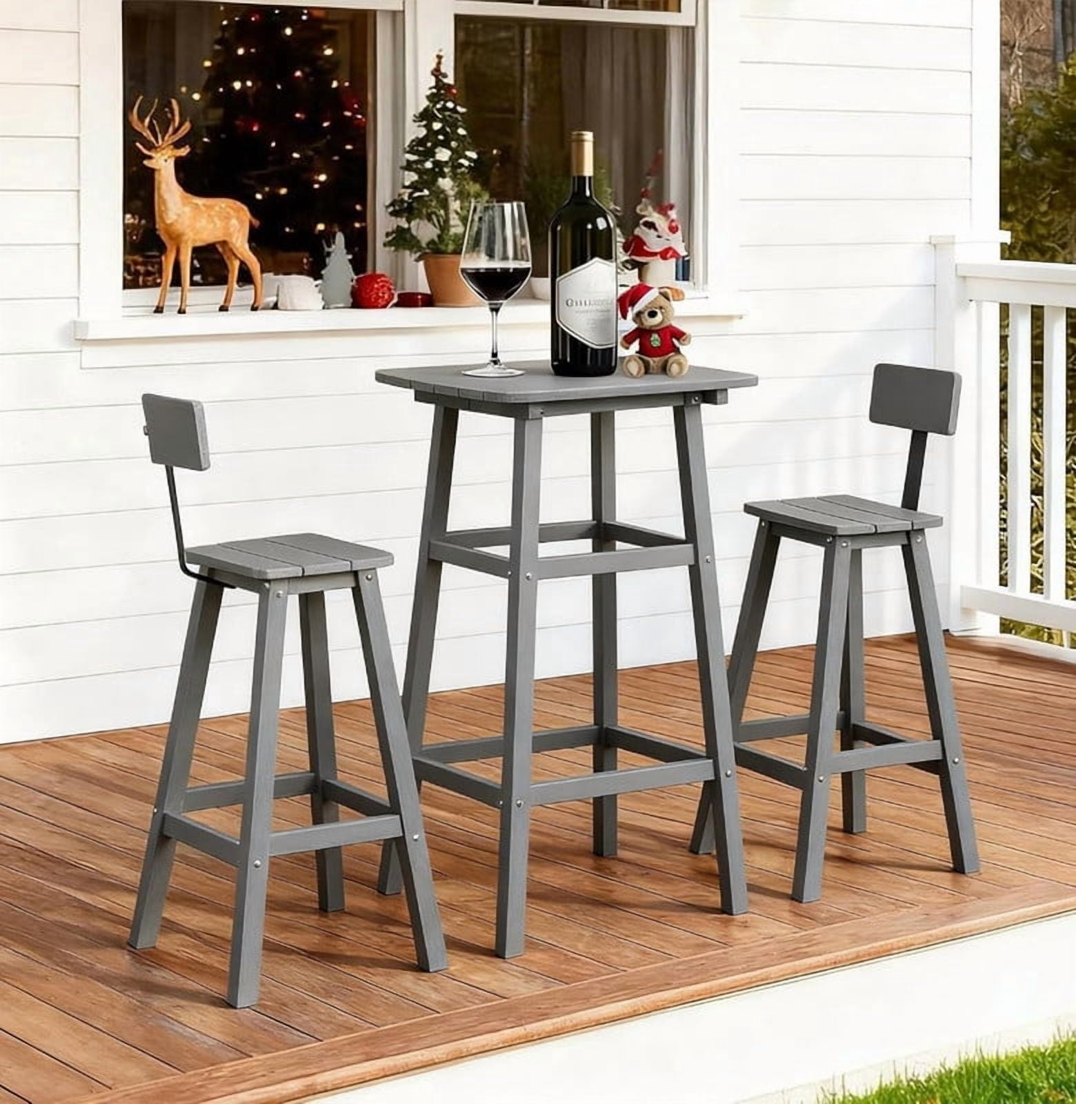 Bar Height Chairs Set of 2, HDPE Bar Height Outdoor Barstools, Weather Resistance Tall Adirondack Chairs Set of 2, 2-Piece Bar Stools