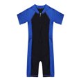 thumbnail image 4 of YiZYiF Kids Girls One-piece Swimsuit Swimwear Short Sleeve Zipper Rashguard Swimming Suit Blue&Black 5-6, 4 of 6