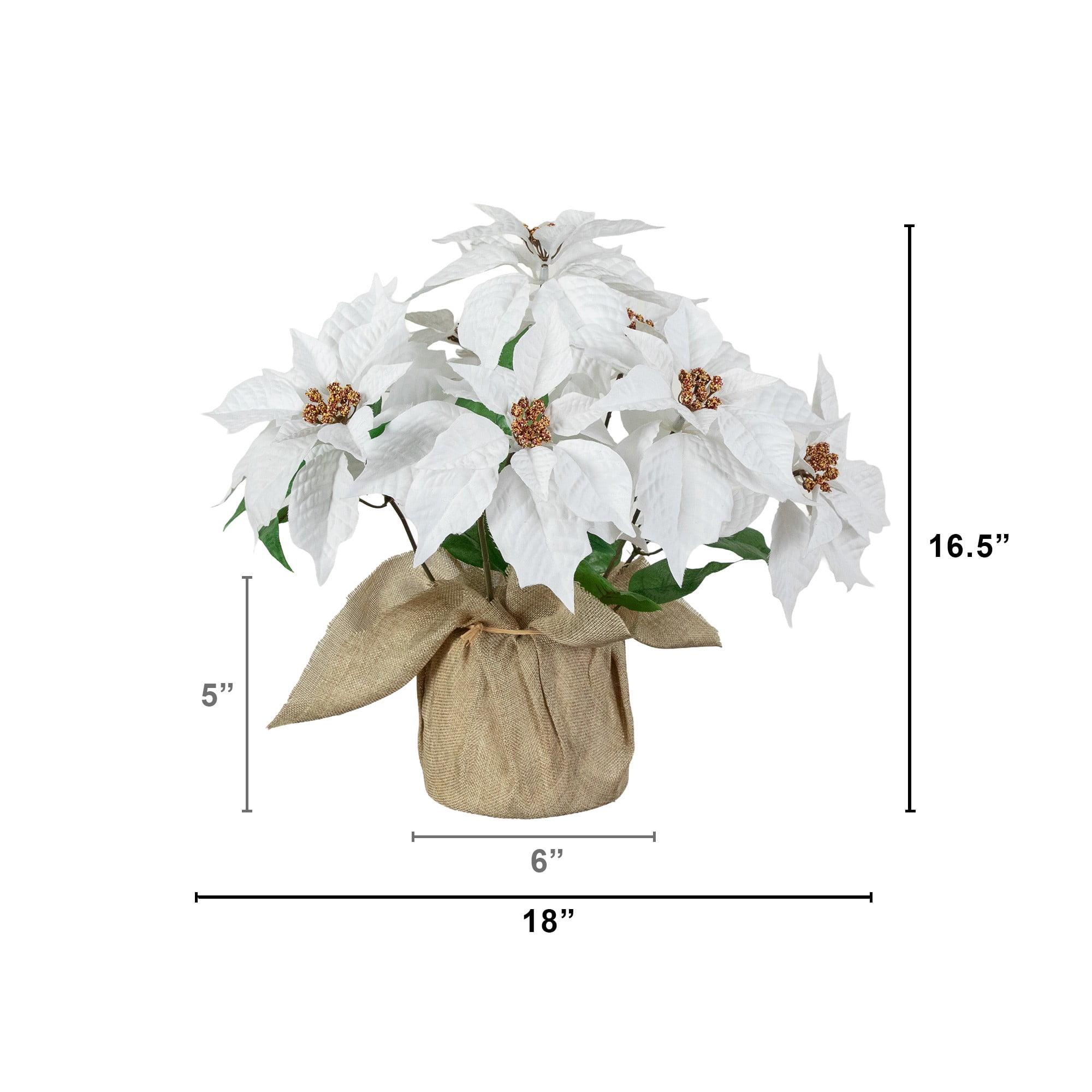 16in. Artificial Poinsettia Arrangement in Burlap Planter