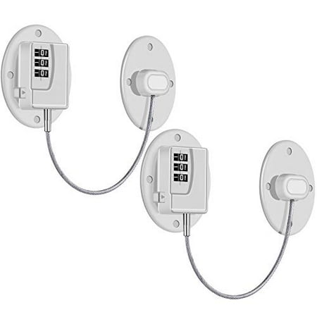 2 Pack Refrigerator Lock - Heavy Duty Combination Fridge Lock, Child/Baby Proofing Lock for Cabinets, Closets, Drawers, Window and More, Easy Install and Use (White)