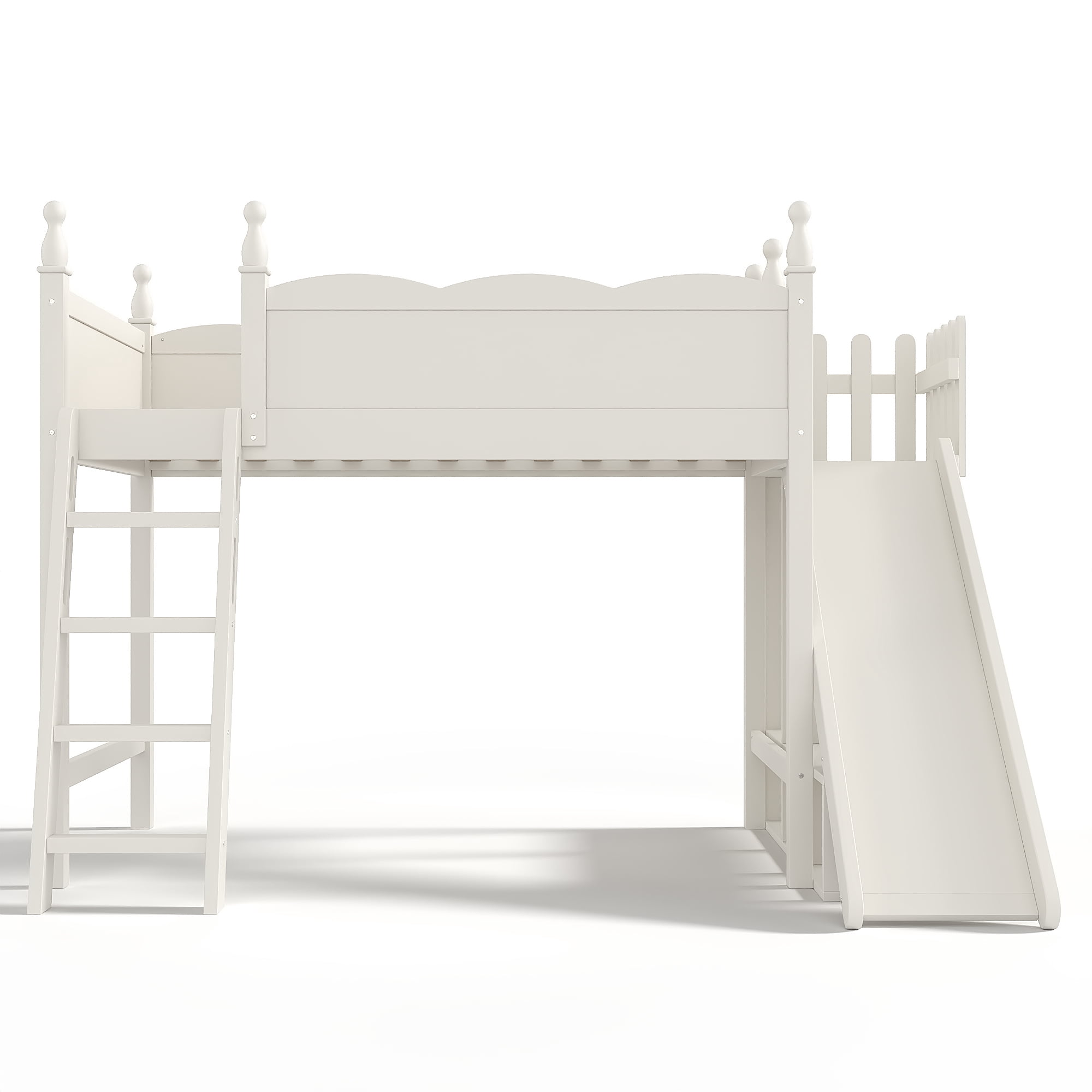 Leumius Twin Loft Bed Frame with Storage Shelves and Wardrobe, Solid Wood Loft Bed with Detachable Slide and Ladders for Kids Teens Adults Beige