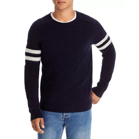 The Men's Store Designer Merino Wool Striped Sleeves Swater in Navy/White-Small