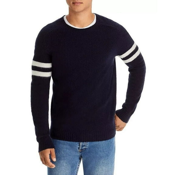 The Men's Store Designer Merino Wool Striped Sleeves Swater in Navy/White-Small