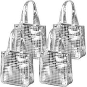4 Pack Reusable Disco Tote Bag with Handles Last Redeo Bachelorette Silver Mirror Glitter Party Gift Bags 70s 80s 90s Bags with Disco Ball Wedding Birthday New Years Eve Party Favors