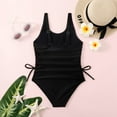 thumbnail image 6 of Quaouag Girl's Cute Spaghetti Straps Round Neck Drawstring One Piece Swimwear Tie Bathing Suit Black 130,140,150,160, 6 of 8