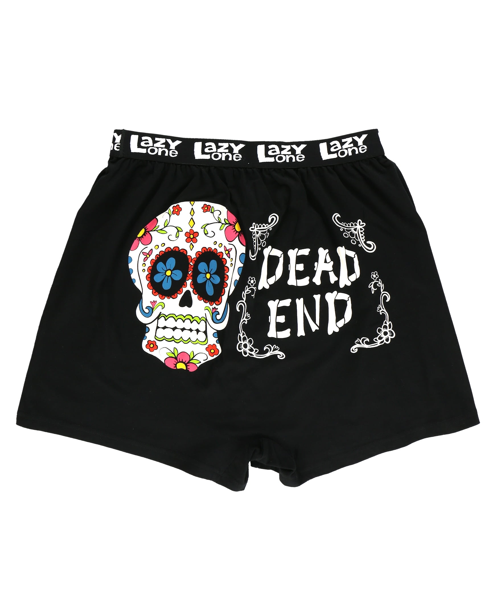 Novelty Boxer Shorts Gag Gifts for Men Dead End, Large Lazy One Funny Boxers Day of The Dead Humorous Underwear Sugar Skull