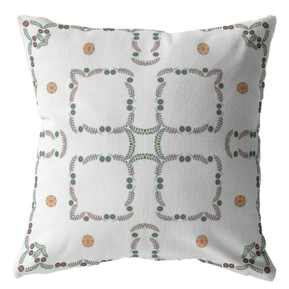 26â€ White Floral Indoor Outdoor Throw Pillow