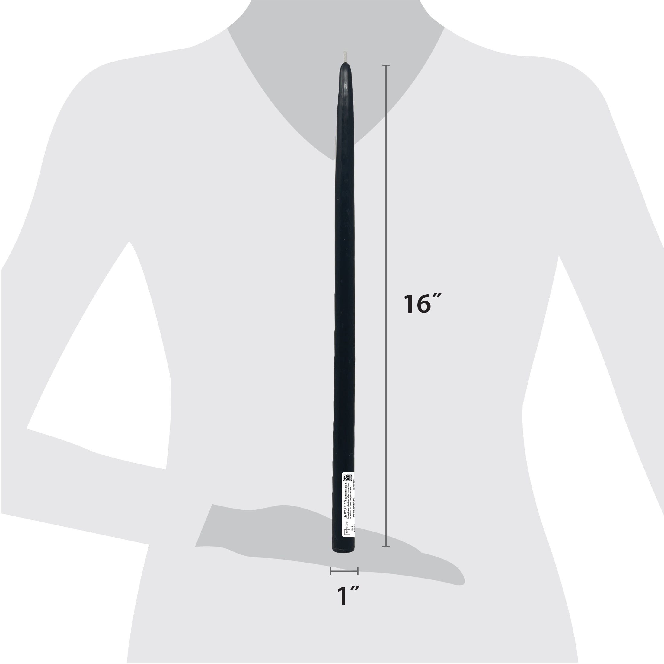 Mainstays Paraffin Wax Taper Candle, 16 in, Unscented, Black