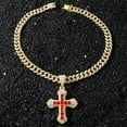 thumbnail image 3 of Men Women Hip Hop Red Square Diamond Double Layered Cross Pendant Necklace Crystal Cuban Chain HipHop Iced Out Bling Necklaces Fashion Charm Jewelry, 3 of 7