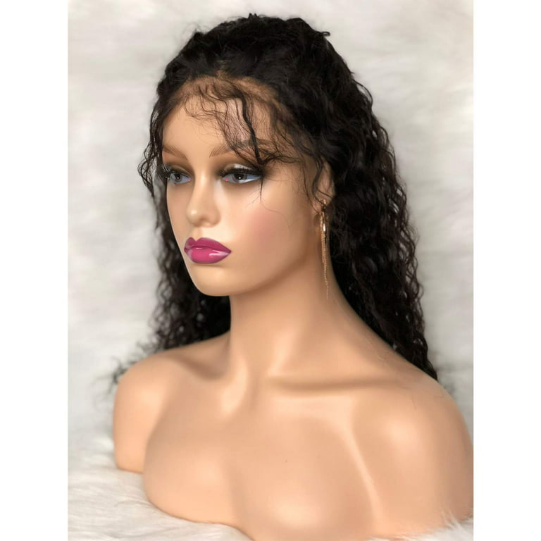 Voloria Realistic Female Mannequin Head with Shoulder Manikin PVC Head Bust Wig Head Stand with Makeup for Wigs Necklace Earrings Light Brown