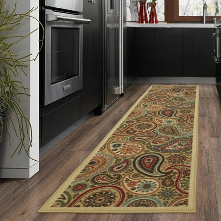 Contemporary Indoor/Outdoor Ottomanson Rugs Contemporary Paisley Design Beige 1 ft. 8 in. x 4 ft. 11 in. Non-Skid Runner OTH2152-20X59