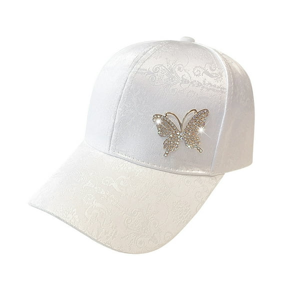 Women's Butterfly Rhinestone Baseball Cap Adjustable Bling Sun Hat for Women Fashion Hip Hop Hat with Studded Design