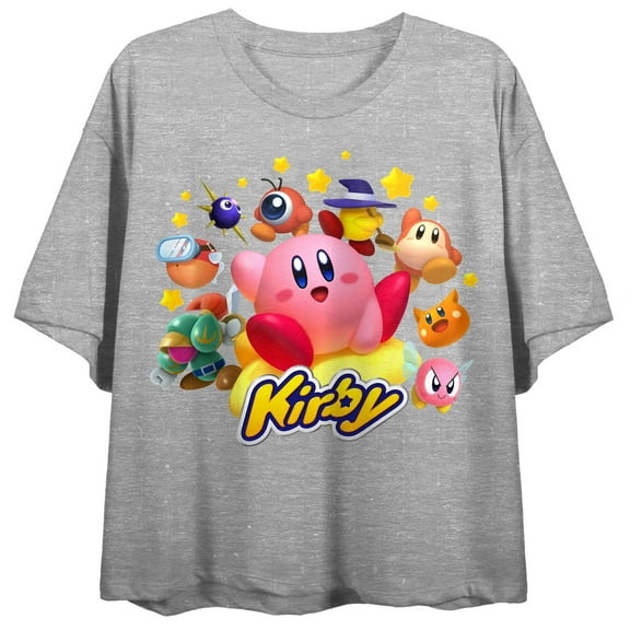 Kirby Classic Video Game Characters Women's Heather Grey Crop Top-Small