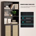 thumbnail image 4 of WGYPRIME 70.9" Tall Bookcase with 2 Rattan Doors, Modern Farmhouse Style 5 Tier Storage Wood Shelves, Large Bookshelf for Library Living Room Bedroom Home Office, 4 of 8